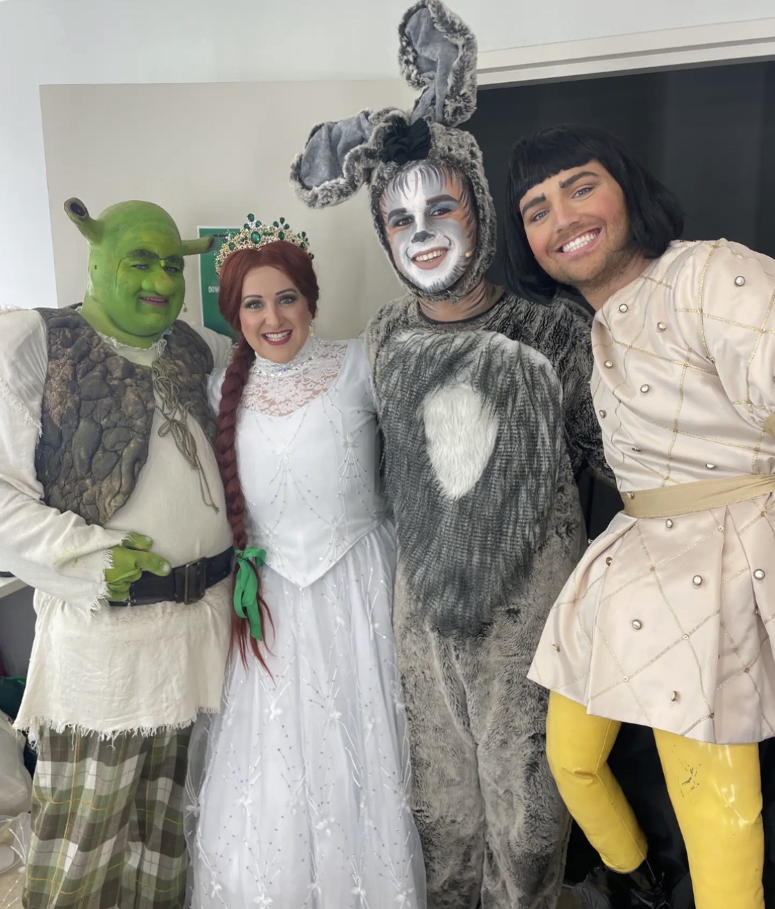Shrek the Musical — Fiona, Shrek, Donkey and Prince Charming backstage