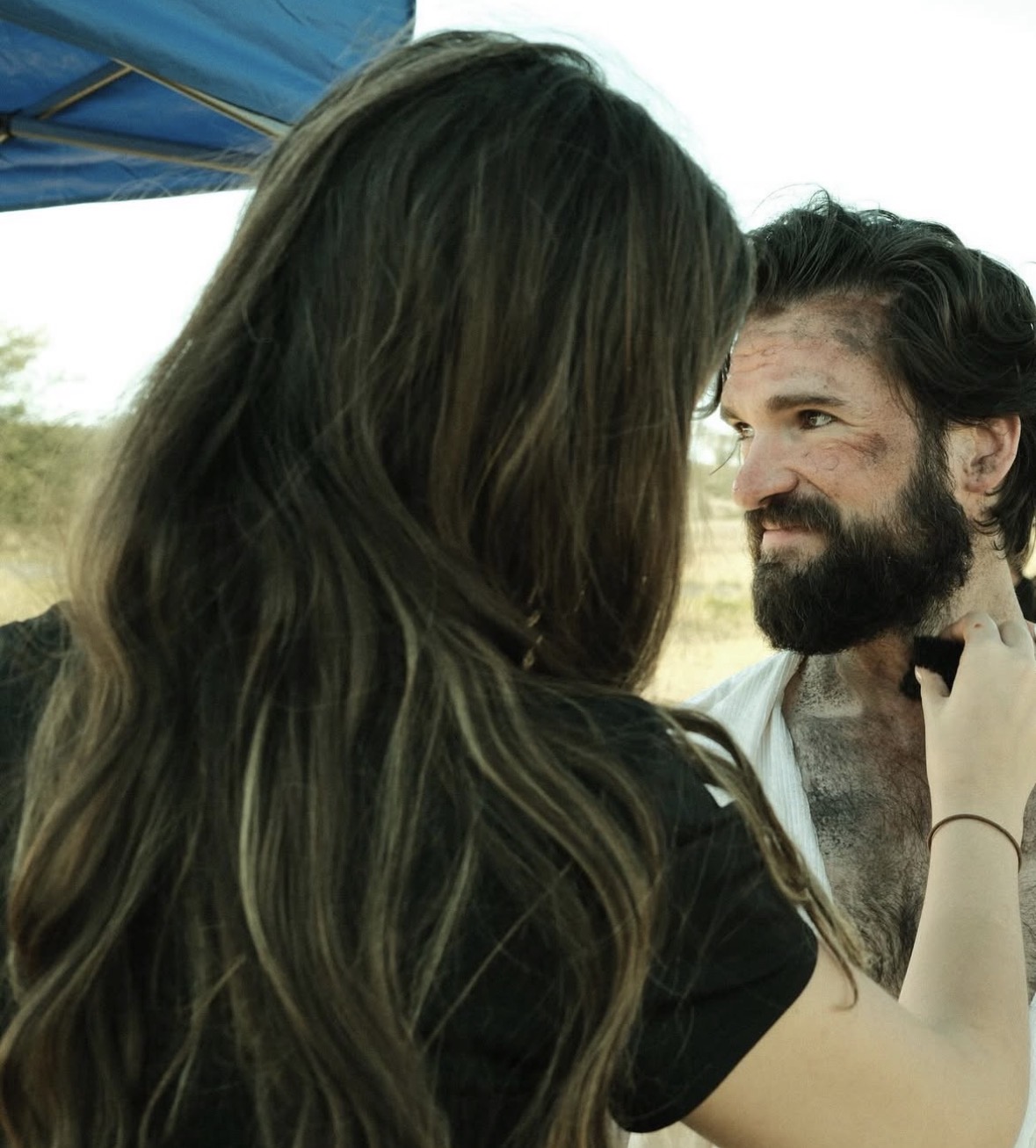 On set — beard styling for a bushranger character