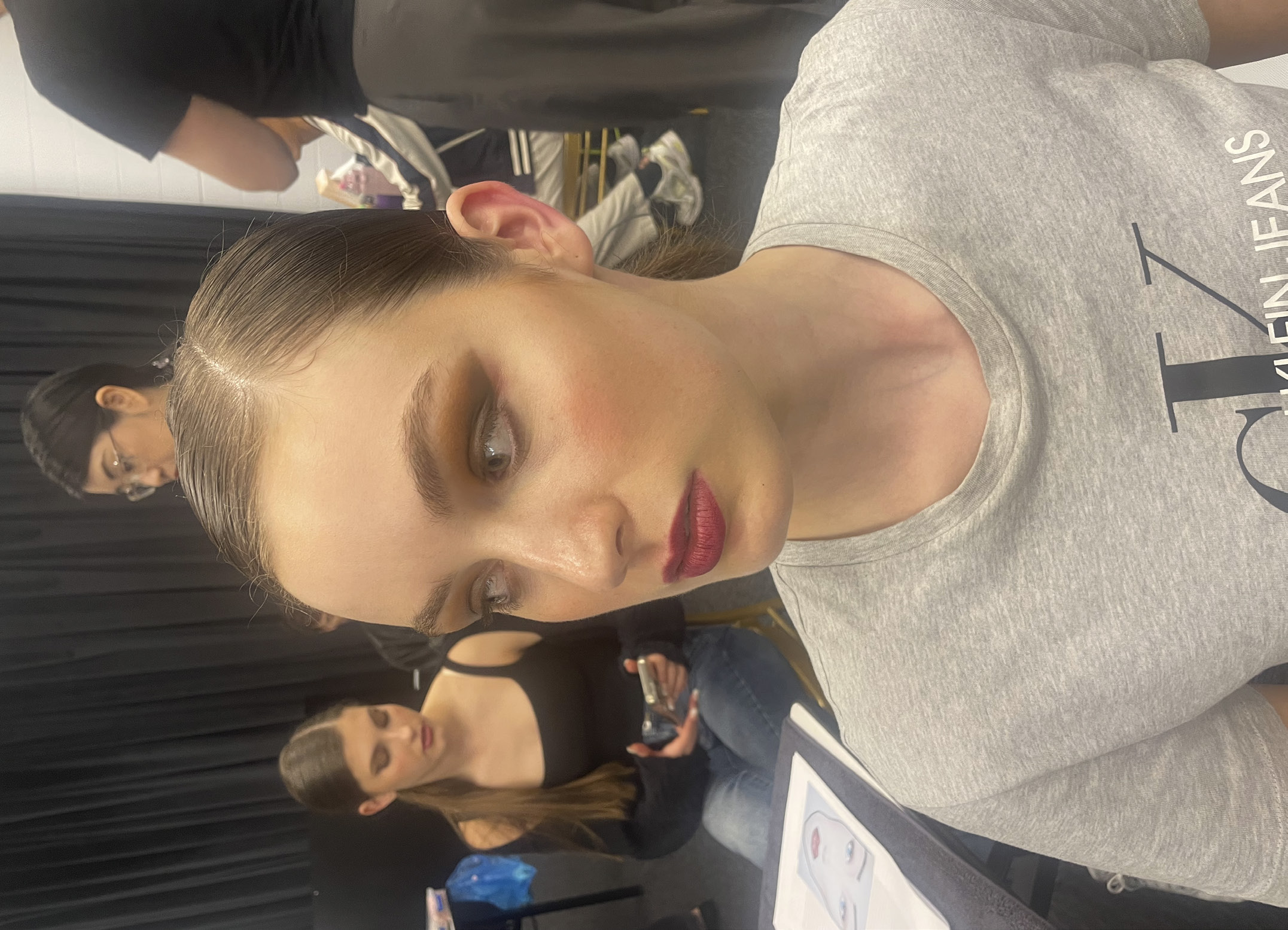 Runway look — light blue dress with veil
