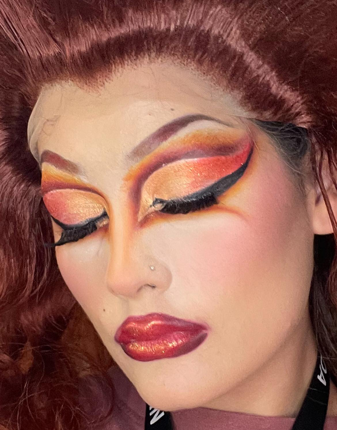 Bold glam — bronze eye and glossy red lip